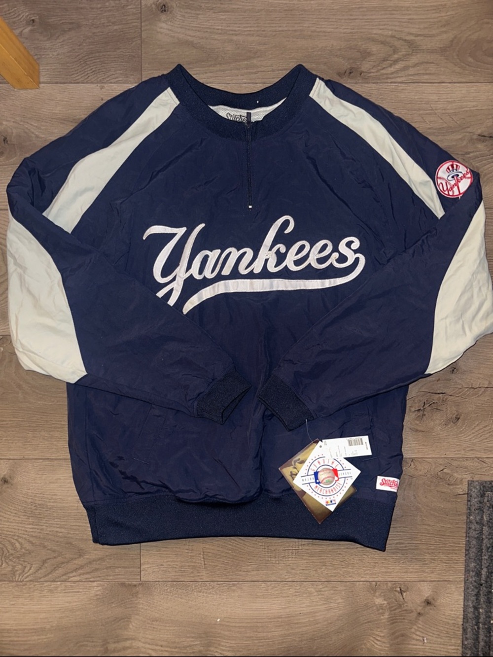 Stitches Yankees Navy and White Pullover Windbreaker
